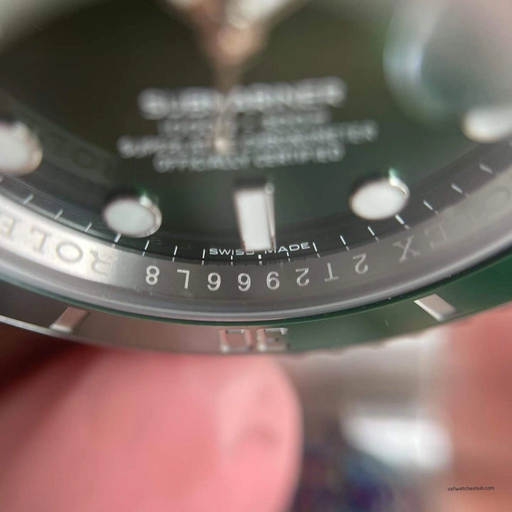 VSF Rolex Submariner 116610LV anti-counterfeit crown laser-etched photos