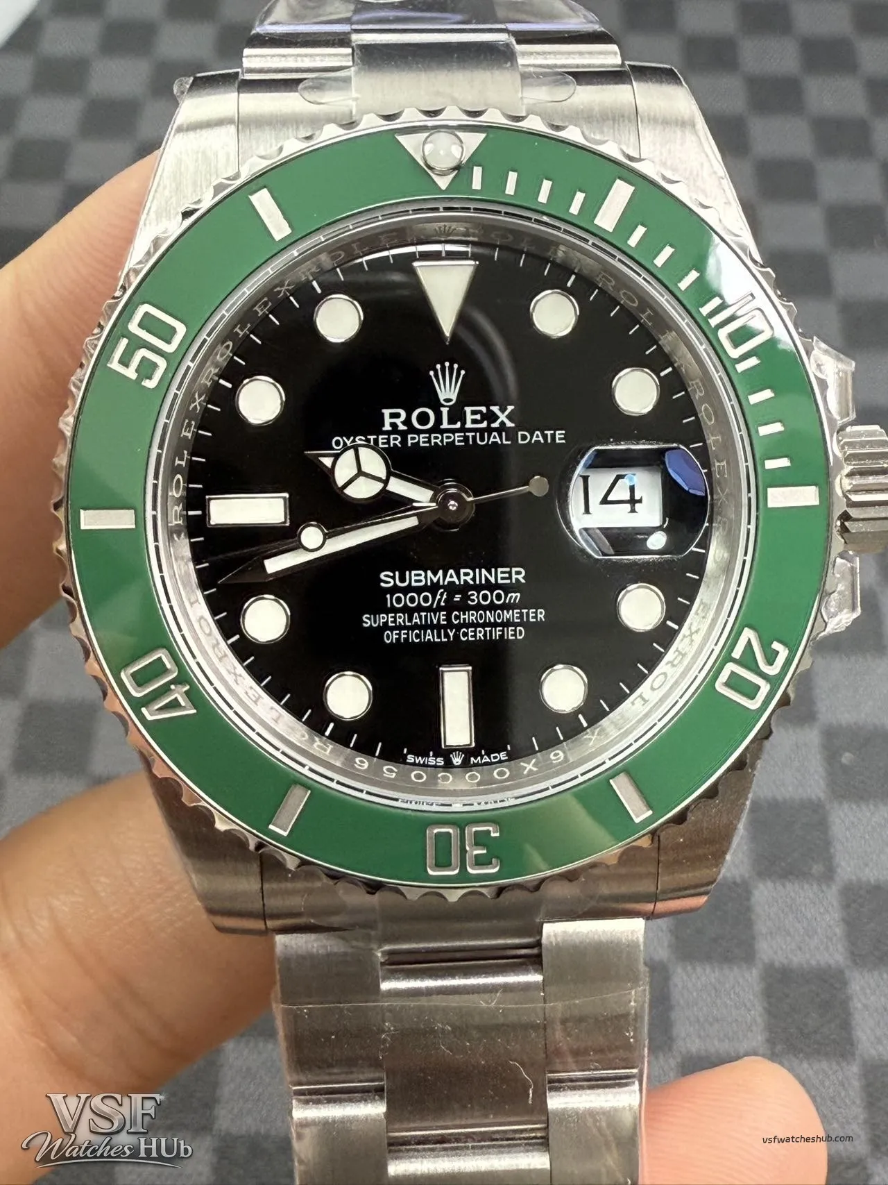 VSF Rolex Submariner 126610LV Starbucks green ceramic bezel black dial front view