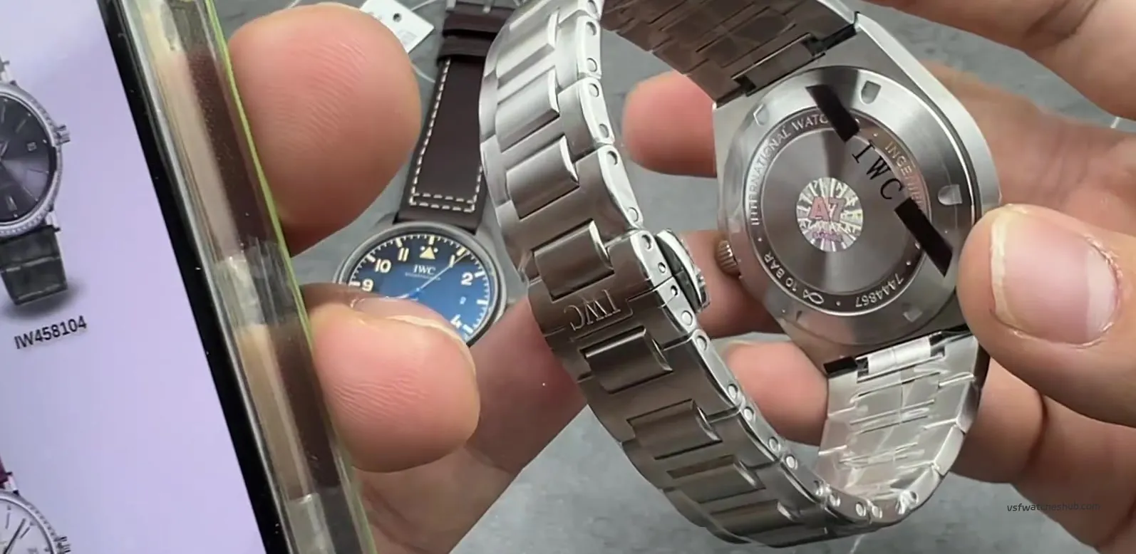 Solid caseback on IWC replica hiding the movement